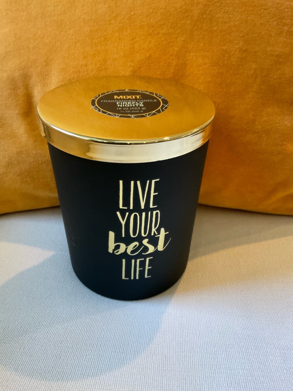Mixit Black Candle with Gold Lettering - "Live Your Best Life"